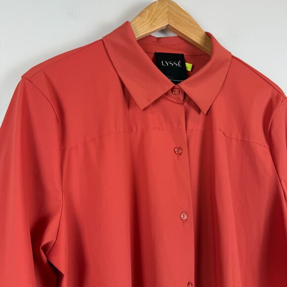 lyssé Button Front Shirt Women's Large Spicy Orange Short Sleeve Blouse Workwear - Picture 3 of 8